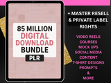 Digital download bundle with text on a tablet screen against a pink and black background