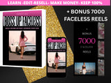 Promotional graphic for 'Boss Up Faceless' with text about income building and bonus faceless reels.