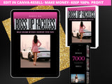 Promotional graphic for 'Boss Up Faceless' book and digital product with a woman standing next to a car.