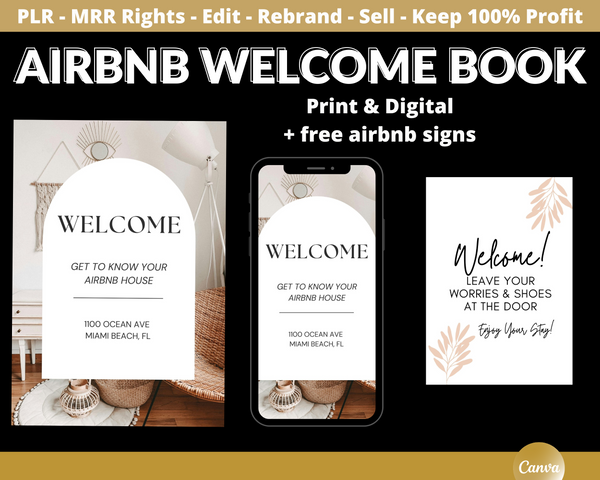 PLR & MRR Airbnb Vacation Rental Welcome Book + Free Sign Bundle